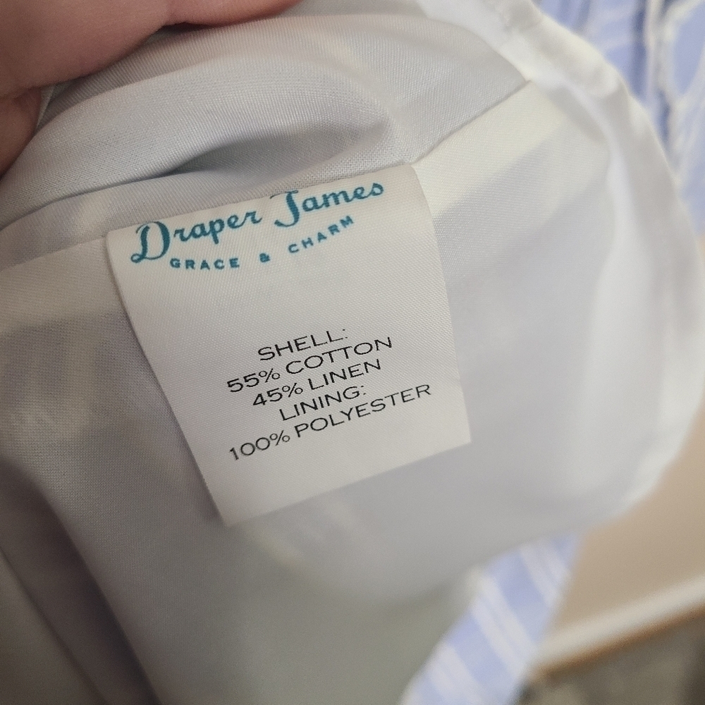 Draper James Blue White Windowpane Plaid Linen Dress - Picture 8 of 9